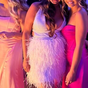 Jovani Mini Dress with Feather and Crystal Detail